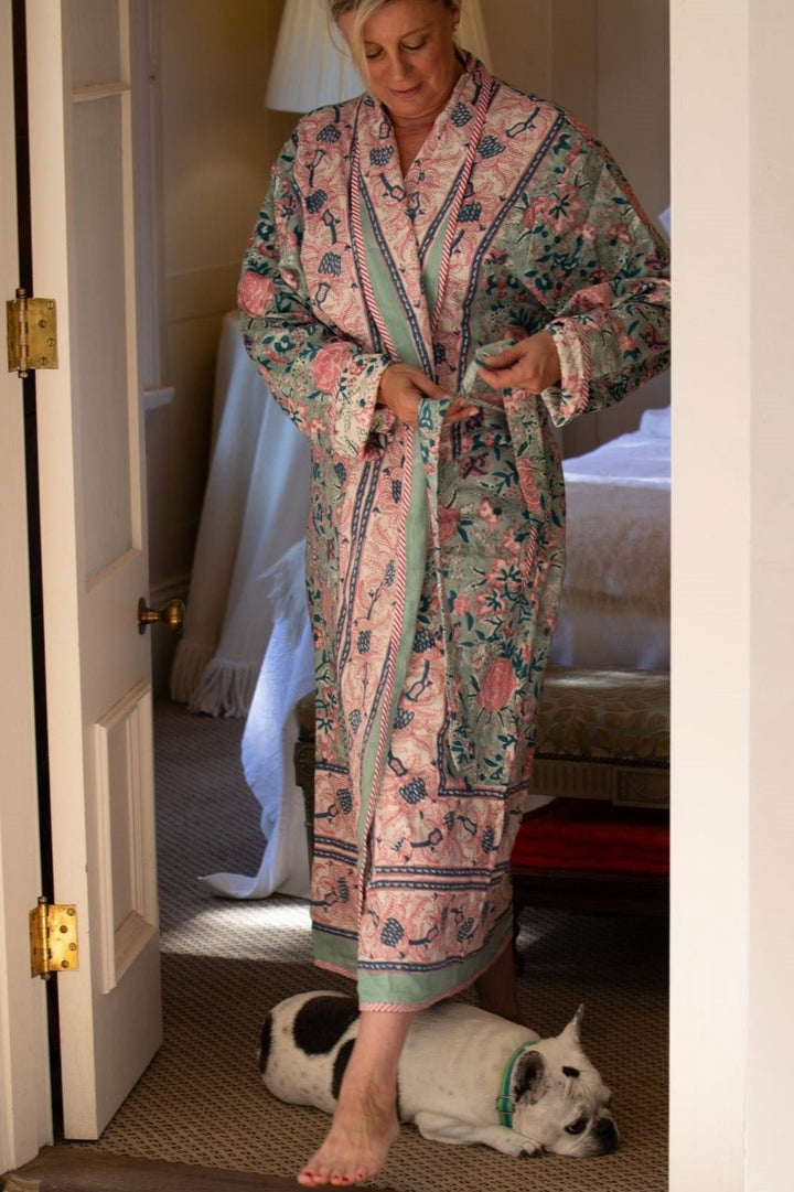 Front Block print quilted robe