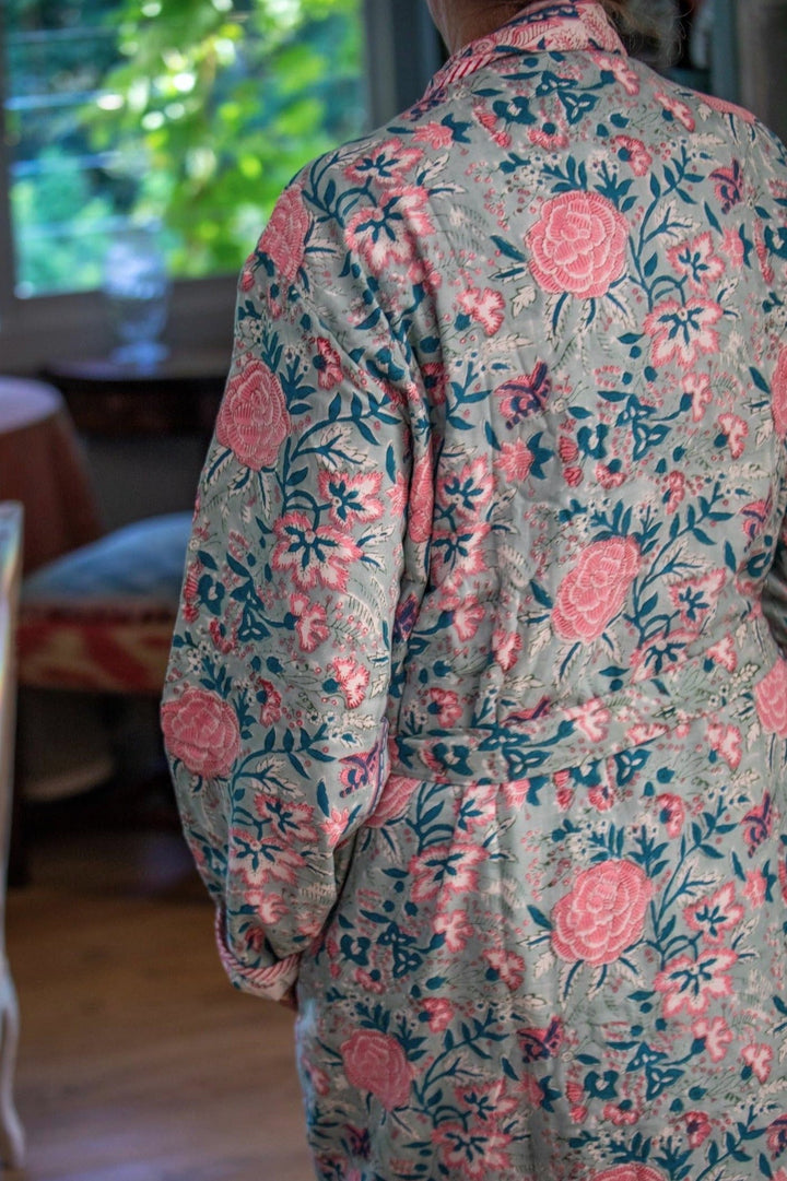 Narlai block-print, quilted reversible dressing gown