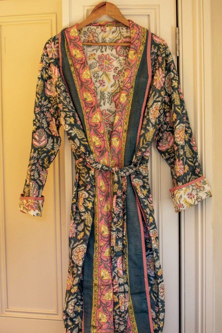 Front. Block print quilted robe