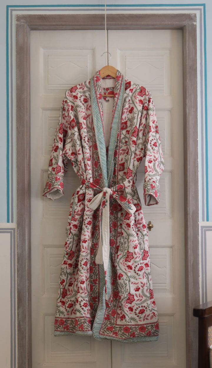 Bikaneer block-print, quilted reversible dressing gown