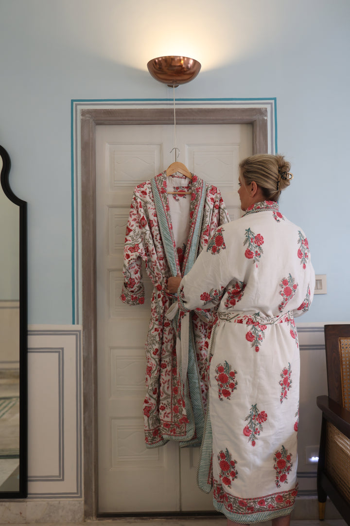 Bikaneer block-print, quilted reversible dressing gown