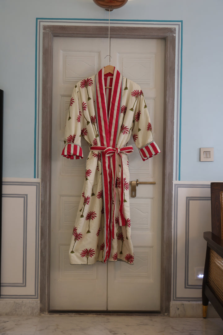 Jaipur block-print, quilted reversible dressing gown