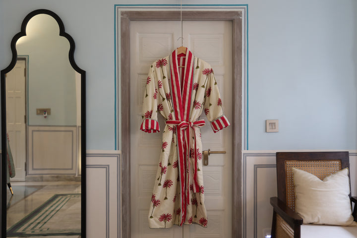 Jaipur block-print, quilted reversible dressing gown