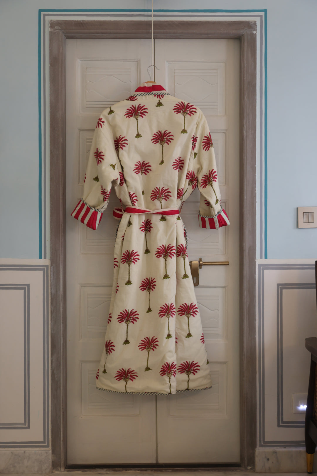 Jaipur block-print, quilted reversible dressing gown