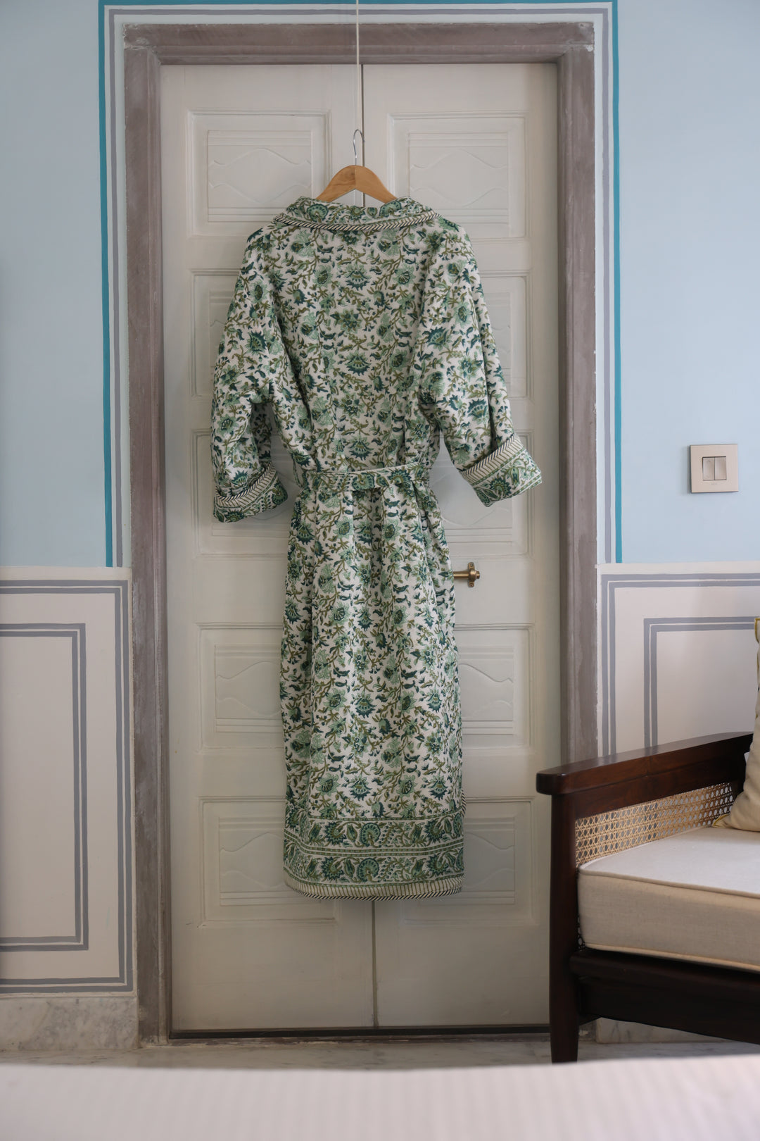 Pushkar block-print, quilted reversible dressing gown