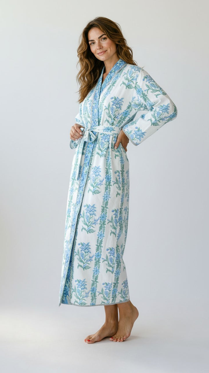 Shimla block-print, quilted reversible dressing gown