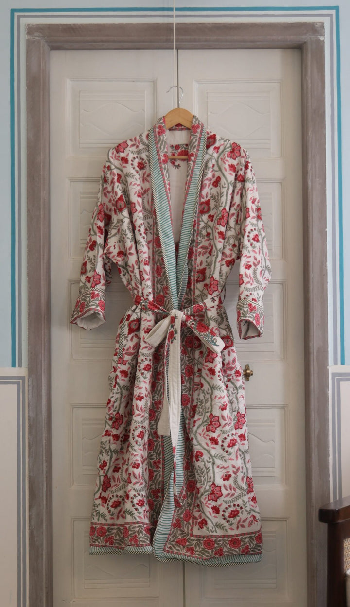 Bikaneer block-print, quilted reversible dressing gown