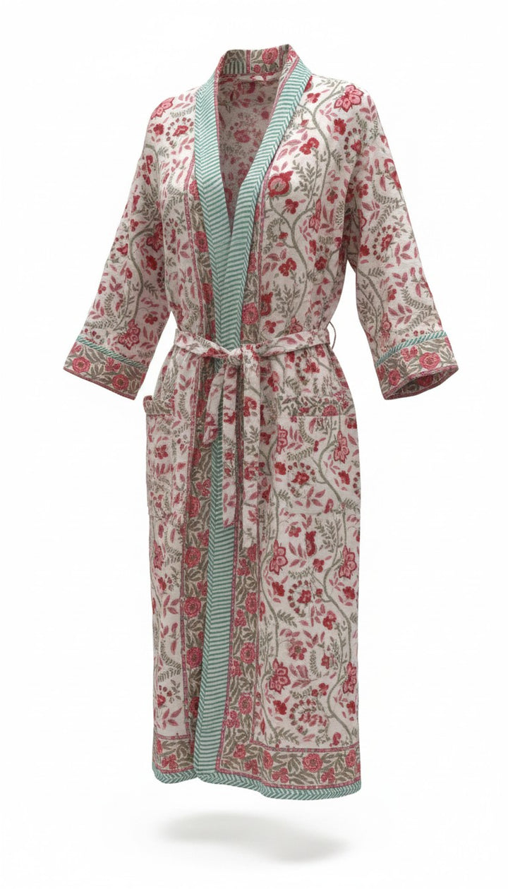 Bikaneer block-print, quilted reversible dressing gown