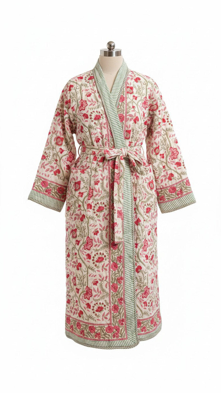 Bikaneer block-print, quilted reversible dressing gown