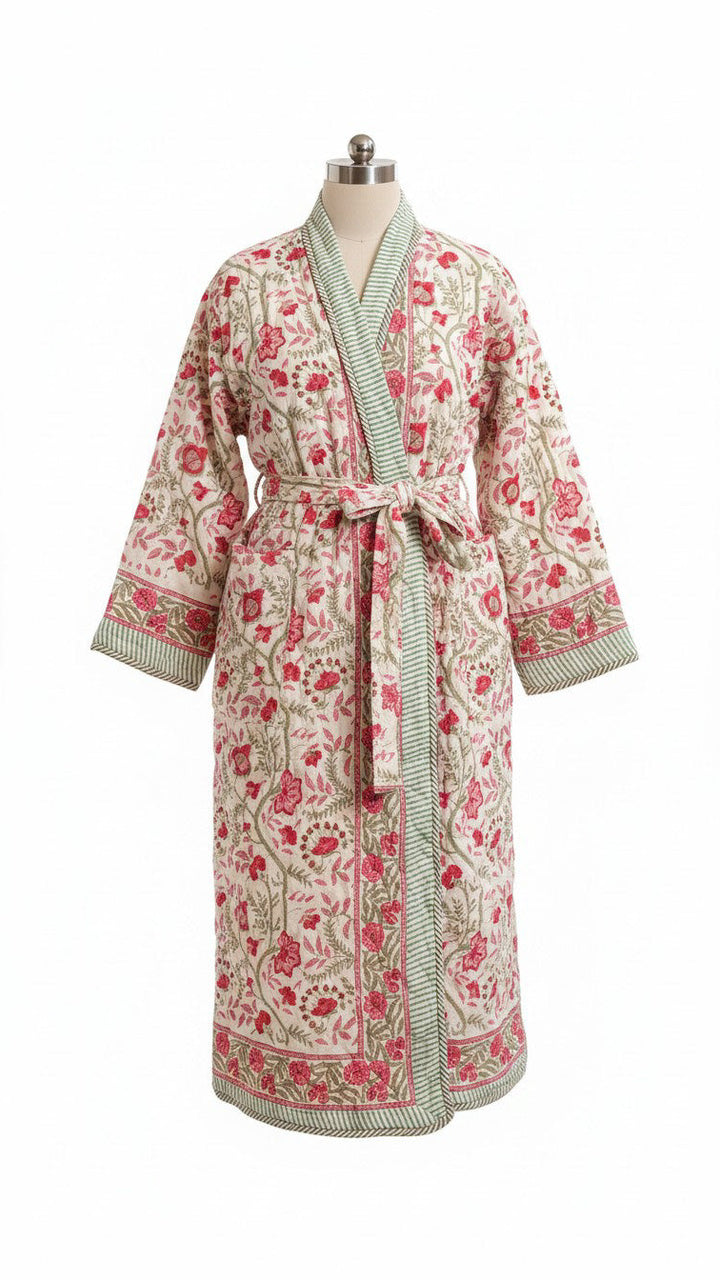 Bikaneer block-print, quilted reversible dressing gown