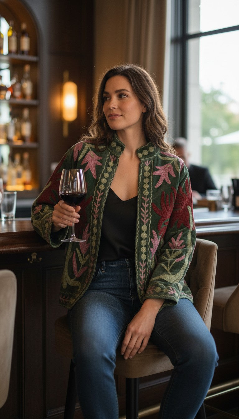 Green and Red - Embroidered Suzani Jacket