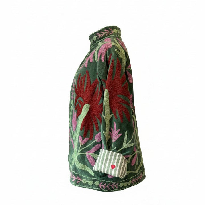 Embroidered jacket green, red and pink