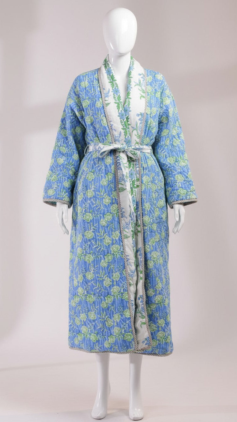 Shimla block-print, quilted reversible dressing gown