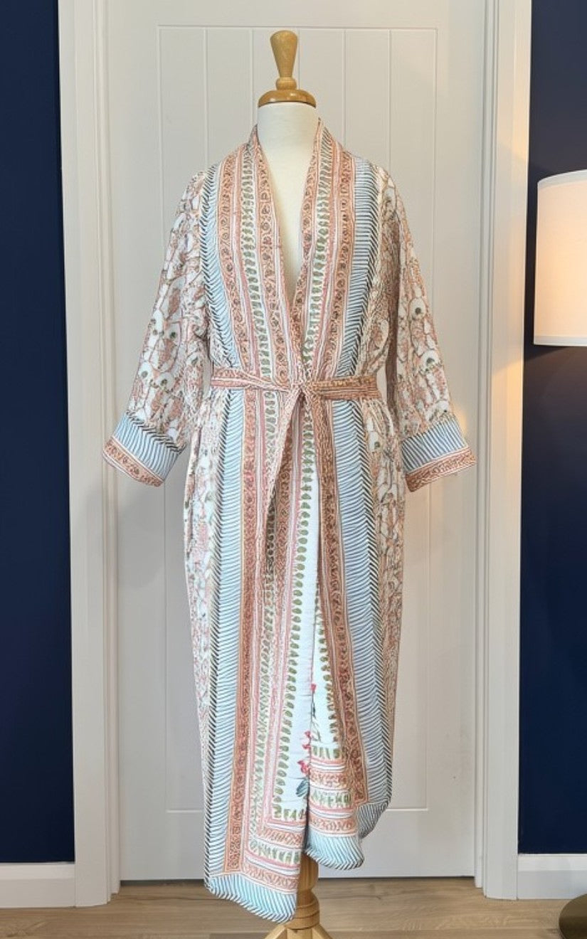 Goa block-print, quilted reversible dressing gown