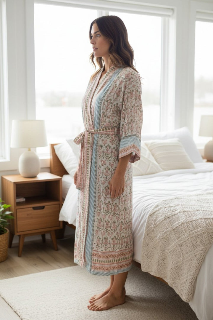 Goa block-print, quilted reversible dressing gown