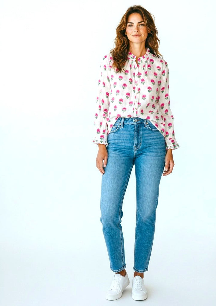 Boota print shirt - hot pink and green