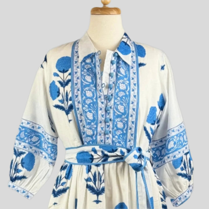 Blue Mughal Print Dress