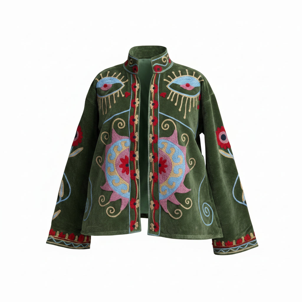 Green and Red - Embroidered Suzani Patterned Jacket