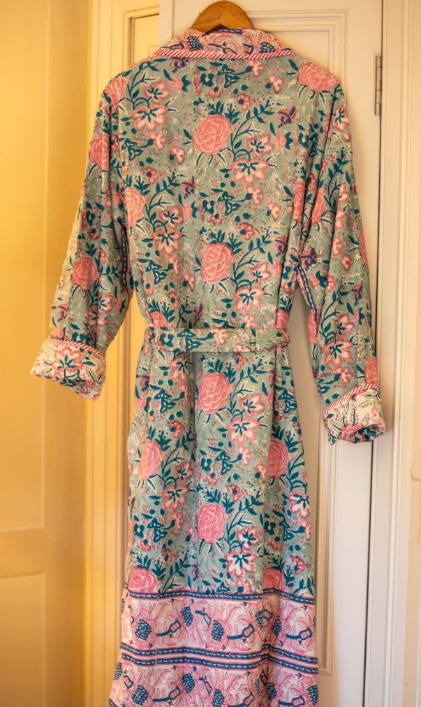 Back Block print quilted robe