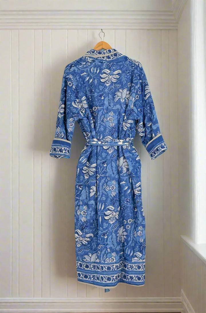 Neelkanth block-print, quilted reversible dressing gown