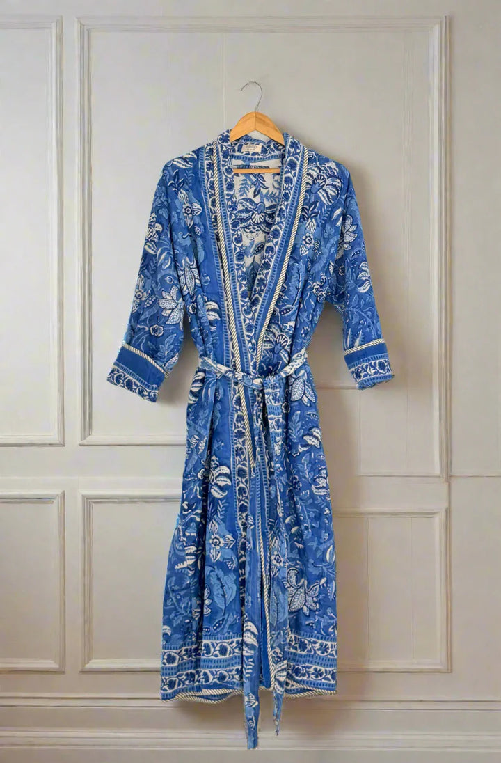 bathrobe dressing gown blue
