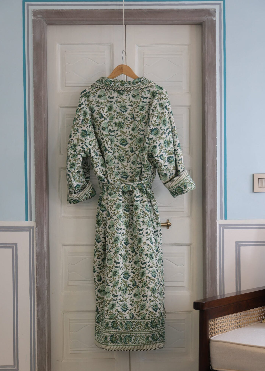 Pushkar block-print, quilted reversible dressing gown