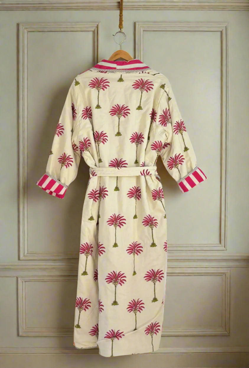 Jaipur block-print, quilted reversible dressing gown