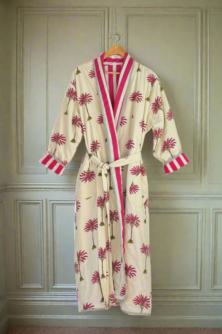 Jaipur block-print, quilted reversible dressing gown