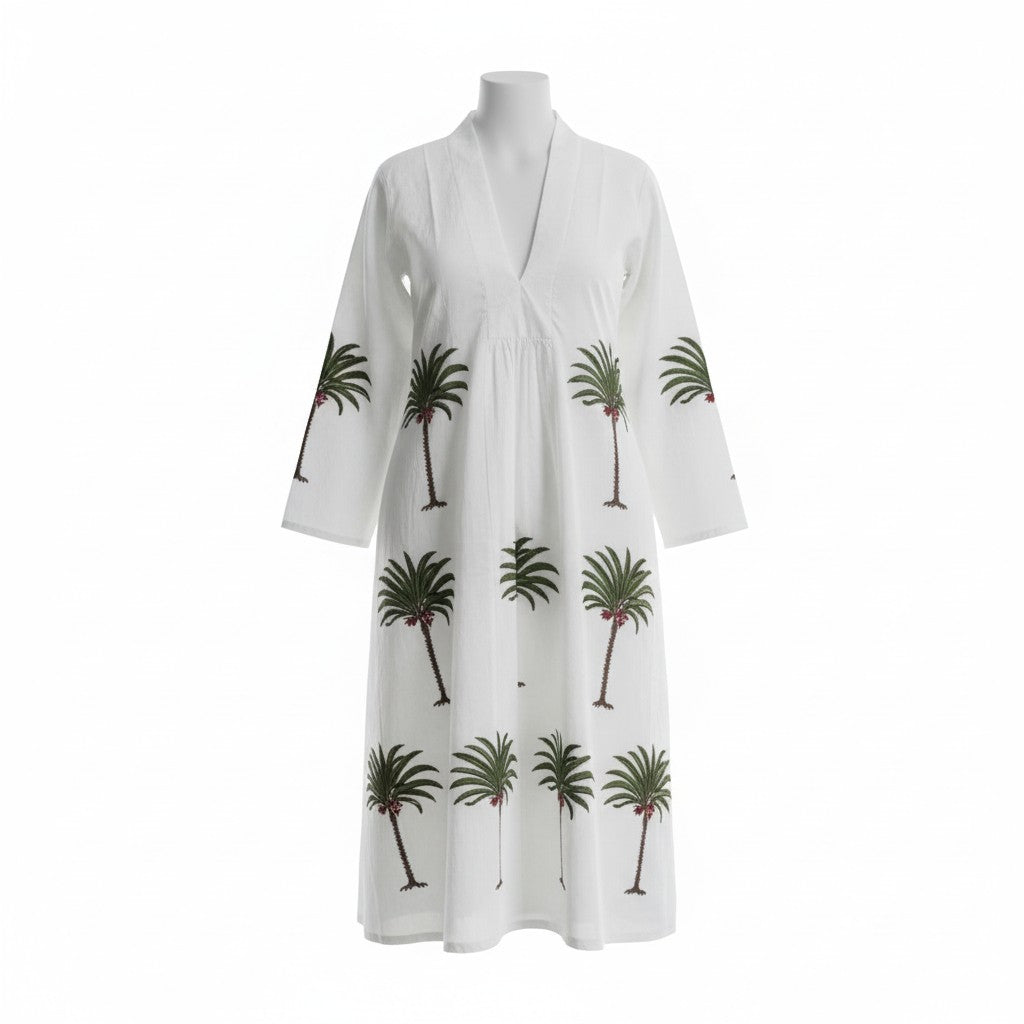 Palm tree v-neck dress