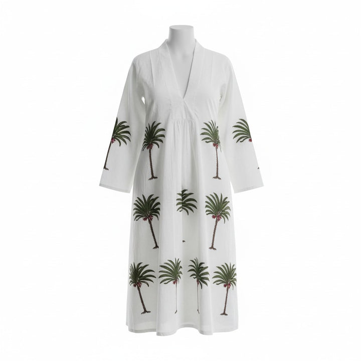 Palm tree v-neck dress