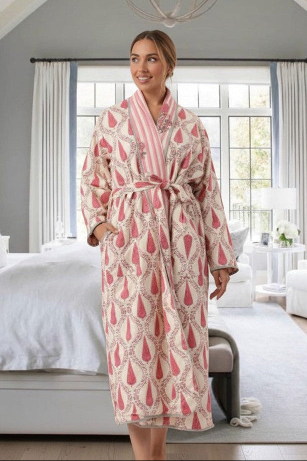 Sarv block-print, quilted reversible dressing gown