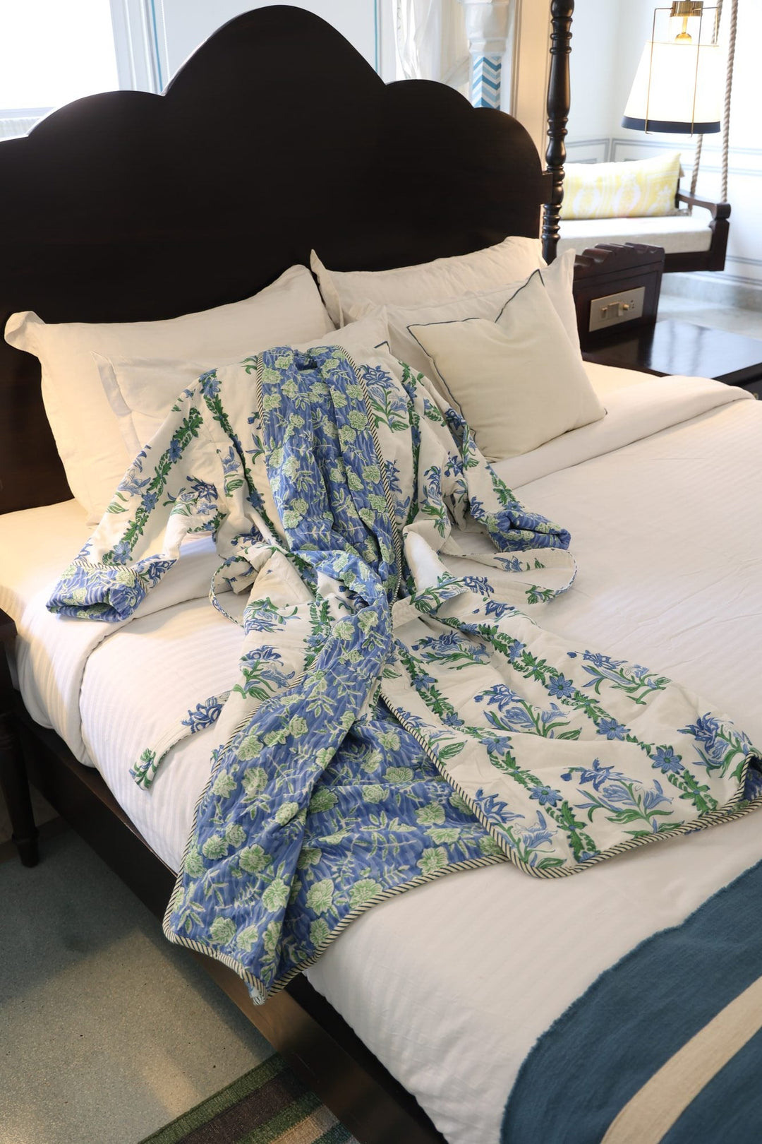 Shimla block-print, quilted reversible dressing gown