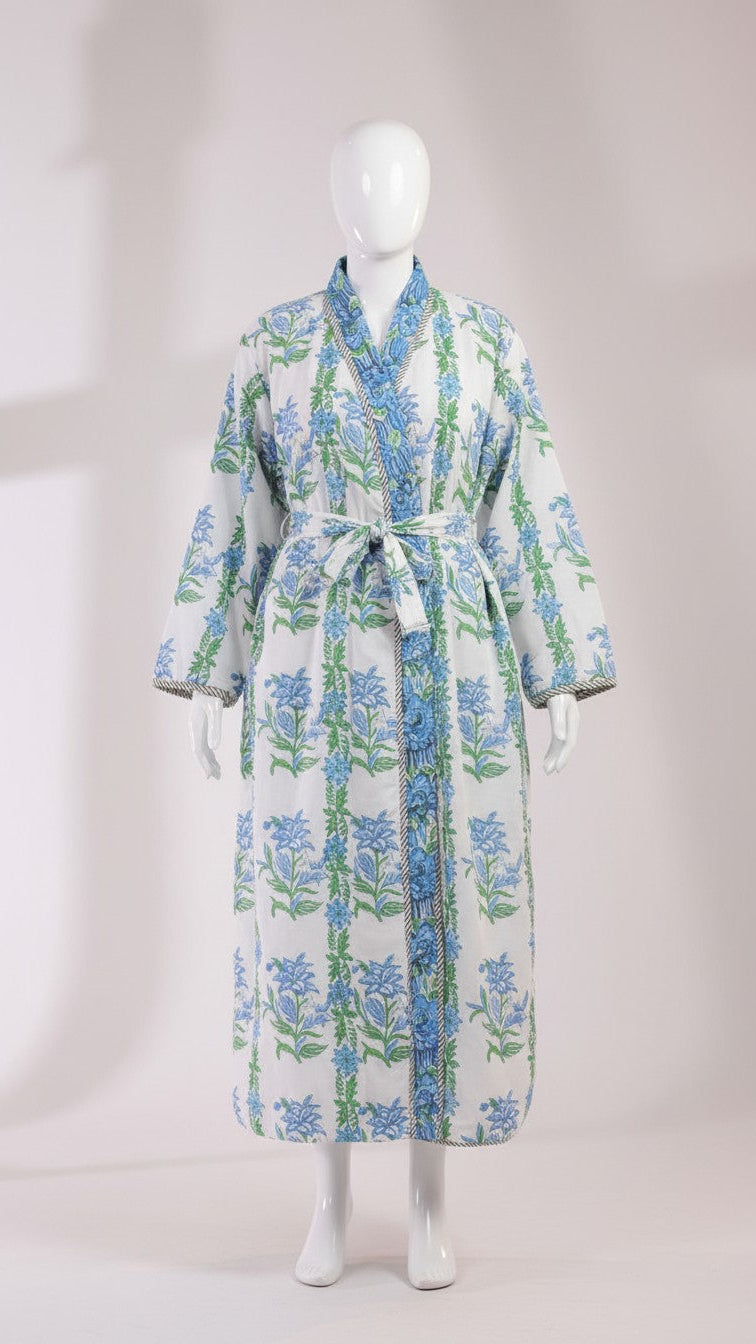 Shimla block-print, quilted reversible dressing gown