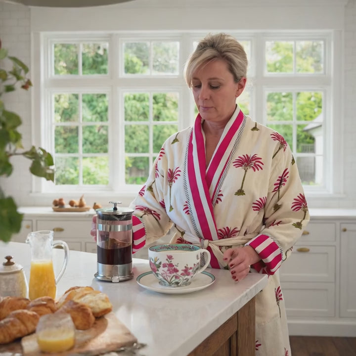 Jaipur block-print, quilted reversible dressing gown